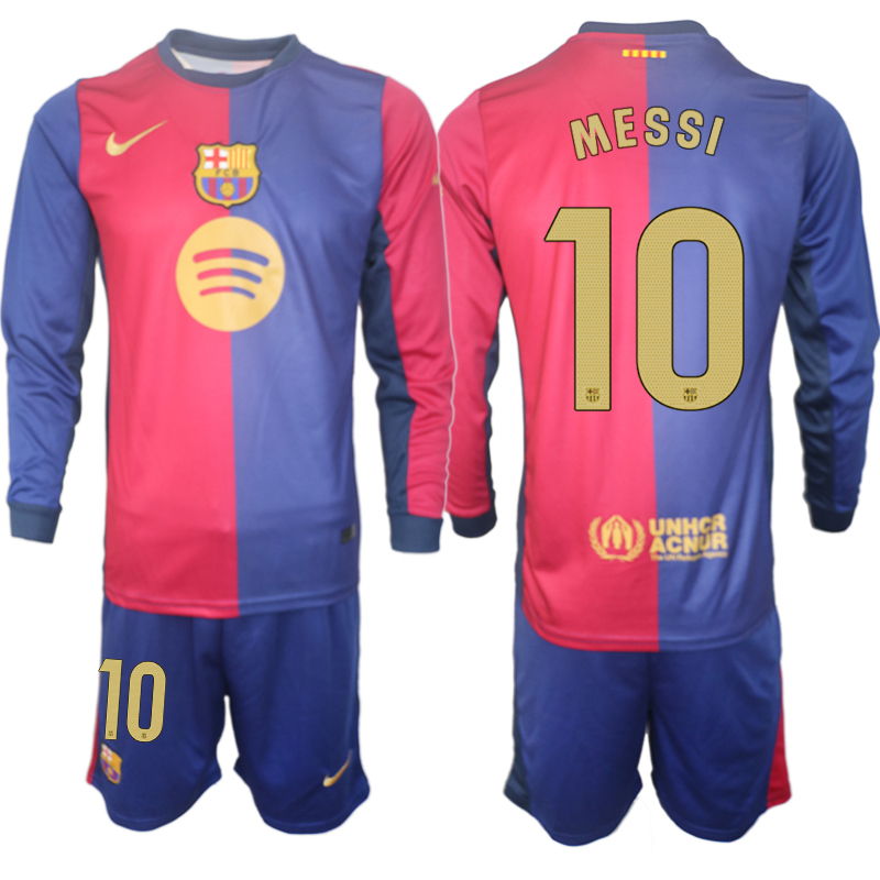 Men 2024-2025 Club Barcelona home Long Sleeves Blue #10 Soccer Jerseys->barcelona jersey->Soccer Club Jersey